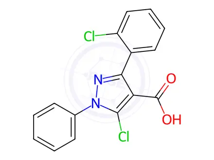 Chemical structure of 5-CHLORO-3-(2-CHLOROPHENYL)-1-PHENYL-1H-PYRAZOLE-4-CARBOXYLIC ACID