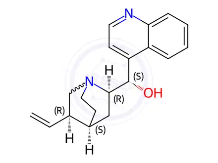 Chemical structure of (S)-Quinolin-4-yl((1S,2R,4S,5R)-5-vinylquinuclidin-2-yl)methanol hydrochloride hydrate