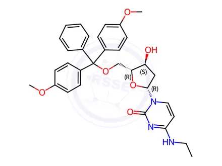 Chemical structure of 5'-O-[Bis(4-methoxyphenyl)phenylmethyl]-2'-deoxy-N-ethylcytidine