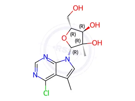 Chemical structure of 4-Chloro-5-methyl-7-(2-C-methyl-b-D-ribofuranosyl)-7H-pyrrolo[2,3-d]pyrimidine