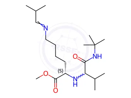 Chemical structure of L-Lysine, N2-[1-[[(1,1-dimethylethyl)amino]carbonyl]-2-methylpropyl]-N6-(2-methylpropylidene)-, methyl ester (9CI)