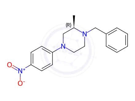 Chemical structure of Piperazine, 2-Methyl-4-(4-nitrophenyl)-1-(phenylMethyl)-, (2R)-