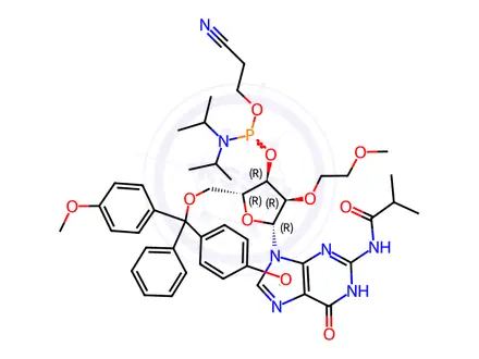 Chemical structure of Phosphoramidites Impurity 6 (DMT-2'-O-MOE-G(iBu)-CE-Phosphoramidite)