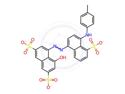 Chemical structure of trisodium 4-hydroxy-5-[[5-sulphonato-4-[(p-tolyl)amino]naphthyl]azo]naphthalene-2,7-disulphonate