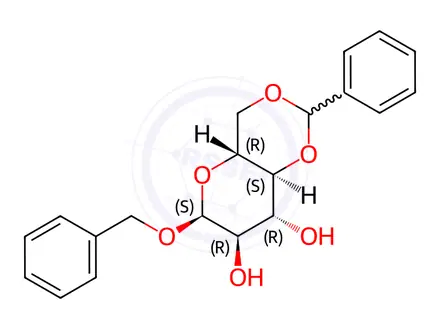 Chemical structure of (4AR,6S,7R,8R,8aS)-6-(benzyloxy)-2-phenylhexahydropyrano[3,2-d][1,3]dioxine-7,8-diol
