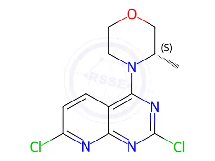 Chemical structure of (S)-4-(2,7-dichloropyrido[2,3-d]pyrimidin-4-yl)-3-methylmorpholine