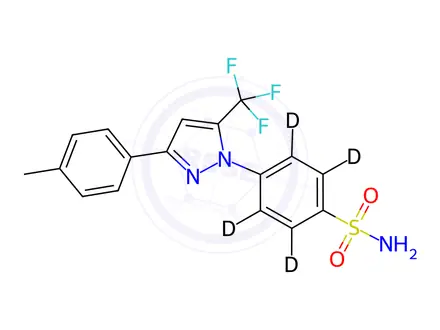 Chemical structure of N-De(4-sulfonamidophenyl)-N'-[4-sulfonamido(phenyl-d4)] Celecoxib