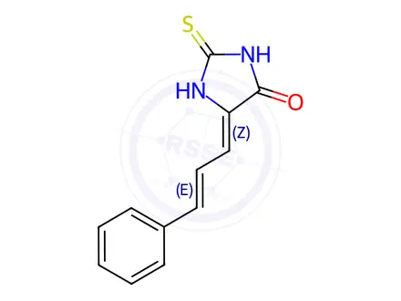 Chemical structure of (5Z)-5-[(2E)-3-Phenylprop-2-en-1-ylidene]-2-sulfanylideneimidazolidin-4-one