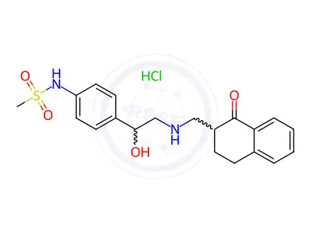 Chemical structure of Benzonitrile, 4-[2-(4,4-dimethyl-2-oxo-3-oxazolidinyl)-4-thiazolyl]-Methanesulfonamide, N-[4-[1-hydroxy-2-[[(1,2,3,4-tetrahydro-1-oxo-2-naphthalenyl)methyl]amino]ethyl]phenyl]-, hydrochloride