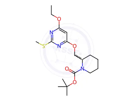 Chemical structure of 2-(6-Ethoxy-2-Methylsulfanyl-pyriMidin-4-yloxyMethyl)-piperidine-1-carboxylic acid tert-butyl ester
