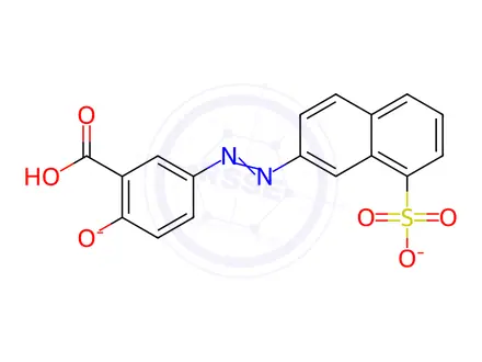 Chemical structure of 2-Hydroxy-5-[(8-sulfo-2-naphthalenyl)azo]benzoic acid disodium salt