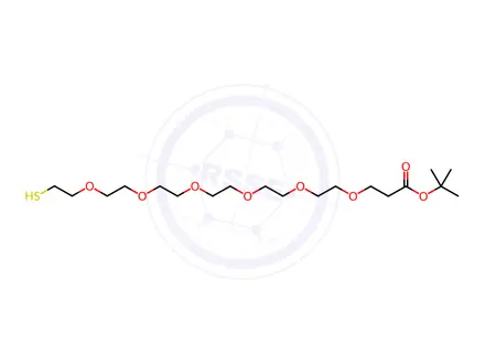 Chemical structure of tert-butyl 1-mercapto-3,6,9,12,15,18-hexaoxahenicosan-21-oate