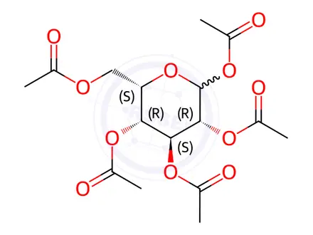 Chemical structure of (3R,4S,5R,6S)-6-(acetoxymethyl)tetrahydro-2H-pyran-2,3,4,5-tetrayl tetraacetate