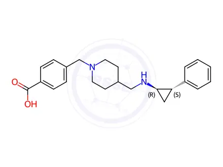 Chemical structure of 4-((4-((((1R,2S)-2-Phenylcyclopropyl)amino)methyl)piperidin-1-yl)methyl)benzoic acid dihydrochloride
