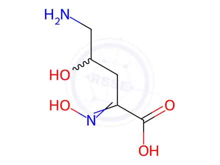 Chemical structure of Pentanoic acid, 5-amino-4-hydroxy-2-(hydroxyimino)-, (R)-(9CI)