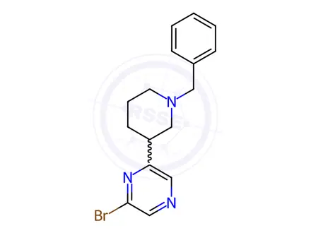 Chemical structure of Pyrazine, 2-bromo-6-[1-(phenylmethyl)-3-piperidinyl]-