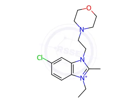 Chemical structure of 5-chloro-1-ethyl-2-methyl-3-(2-morpholinoethyl)benzimidazolium chloride monohydrochloride