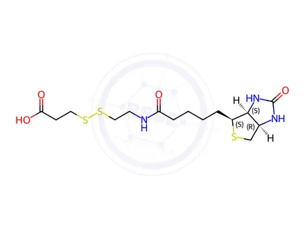 Chemical structure of 3-[2-N-(Biotinyl)aminoethyldithio]propanoic Acid