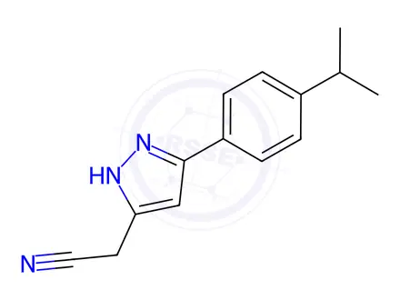 Chemical structure of 2-(5-(4-Isopropylphenyl)-1H-pyrazol-3-yl)acetonitrile