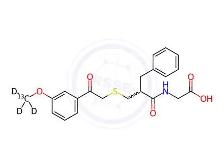 Chemical structure of Thiorphan Methoxyacetophenone-13C,d3 Derivative