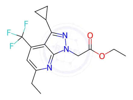 Chemical structure of Ethyl 2-(3-cyclopropyl-6-ethyl-4-(trifluoromethyl)-1H-pyrazolo[3,4-b]pyridin-1-yl)acetate