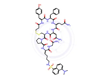 Chemical structure of vasopressin, (1-(2-mercapto)propionic acid)-N(6)-5-dimethylaminonaphthalene-1-sulfonyl-8-Lys-