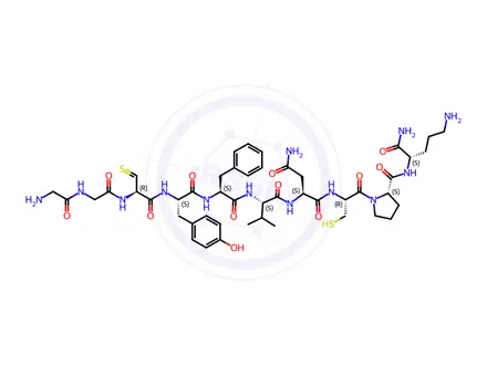 Chemical structure of vasopressin, 2-Gly-9-des-Gly-4-Val-8-Orn-