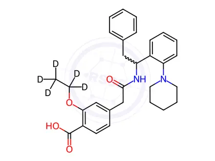Chemical structure of 2-Desisopropyl-2-phenyl Repaglinide-d5 (Repaglinide Impurity)