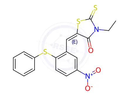 Chemical structure of (5E)-3-Ethyl-5-{[5-nitro-2-(phenylsulfanyl)phenyl]methylidene}-2-sulfanylidene-1,3-thiazolidin-4-one