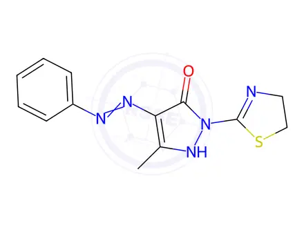 Chemical structure of (4Z)-1-(4,5-Dihydro-1,3-thiazol-2-yl)-3-methyl-4-(2-phenylhydrazin-1-ylidene)-4,5-dihydro-1H-pyrazol-5-one