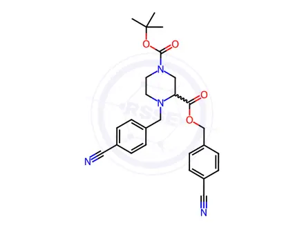 Chemical structure of 4-(4-Cyano-benzyl)-piperazine-1,3-dicarboxylic acid 1-tert-butyl ester 3-(4-cyano-benzyl) ester