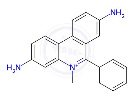 Chemical structure of 3,8-Diamino-5-methyl-6-phenylphenanthridin-5-ium bromide hydrate