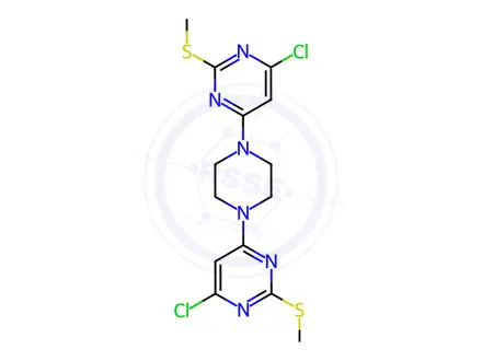 Chemical structure of 4-Chloro-6-{4-[6-chloro-2-(methylsulfanyl)pyrimidin-4-yl]piperazin-1-yl}-2-(methylsulfanyl)pyrimidine