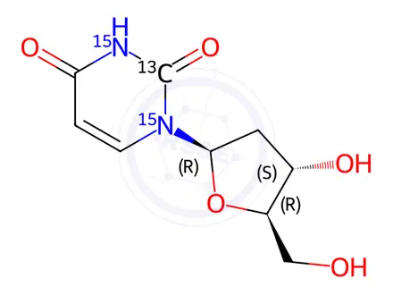 Chemical structure of 2'-Deoxyuridine-13C,15N2