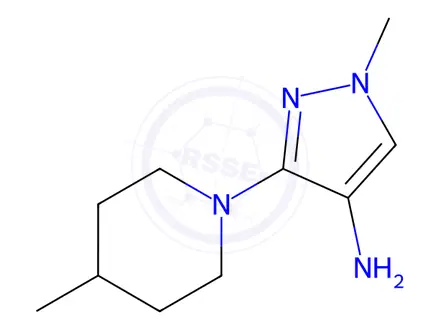 Chemical structure of 1-methyl-3-(4-methylpiperidin-1-yl)-1H-pyrazol-4-amine