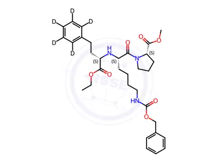 Chemical structure of N-Benzyloxycarbonyl (S)-Lisinopril-d5 Ethyl Methyl Diester
