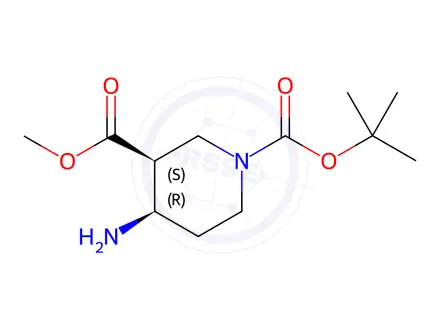 Chemical structure of (3S,4R)-1-tert-Butyl 3-methyl 4-aminopiperidine-1,3-dicarboxylate