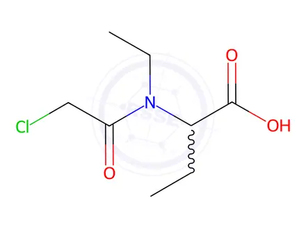Chemical structure of Butanoic acid, 2-[(chloroacetyl)ethylamino]-(9CI)