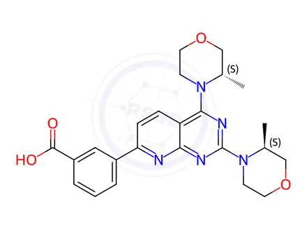 Chemical structure of 3-[2,4-bis[(3S)-3-methylmorpholin-4-yl]pyrido[2,3-d]pyrimidin-7-yl]benzoicacid