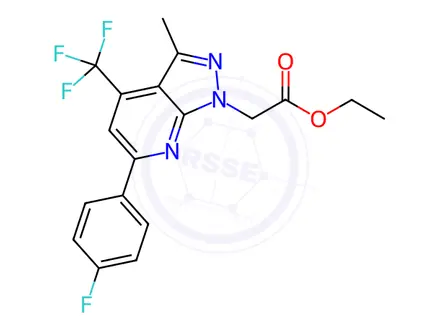Chemical structure of Ethyl 2-(6-(4-fluorophenyl)-3-methyl-4-(trifluoromethyl)-1H-pyrazolo[3,4-b]pyridin-1-yl)acetate