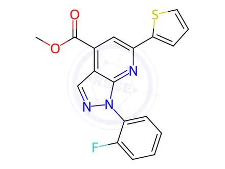 Chemical structure of Methyl 1-(2-fluorophenyl)-6-(thiophen-2-yl)-1H-pyrazolo[3,4-b]pyridine-4-carboxylate