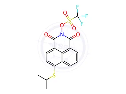 Chemical structure of Methanesulfonic acid, 1,1,1-trifluoro-, 6-[(1-methylethyl)thio]-1,3-dioxo-1H-benz[de]isoquinolin-2(3H)-yl ester