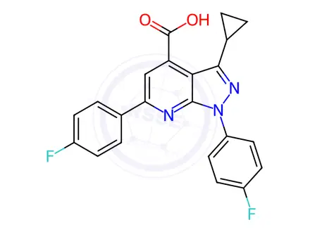 Chemical structure of 3-Cyclopropyl-1,6-bis(4-fluorophenyl)-1h-pyrazolo[3,4-b]pyridine-4-carboxylic acid