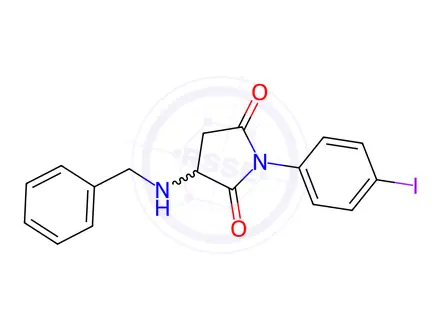 Chemical structure of 3-(Benzylamino)-1-(4-iodophenyl)pyrrolidine-2,5-dione