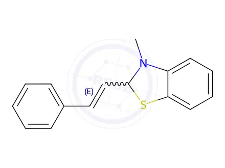 Chemical structure of Benzothiazole, 2,3-dihydro-3-methyl-2-(2-phenylethenyl)-, (E)-(9CI)
