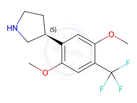 Chemical structure of (3S)-3-[2,5-dimethoxy-4-(trifluoromethyl)phenyl]pyrrolidine