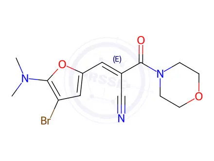 Chemical structure of Morpholine, 4-[3-[4-bromo-5-(dimethylamino)-2-furanyl]-2-cyano-1-oxo-2-propenyl]-(9CI)