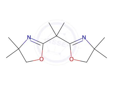 Chemical structure of Oxazole, 2,2'-(1-methylethylidene)bis[4,5-dihydro-4,4-dimethyl-