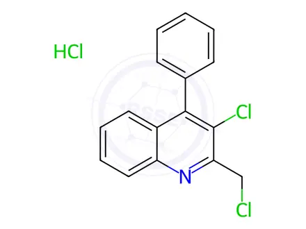 Chemical structure of 3-Chloro-2-(chloromethyl)-4-phenylquinoline hydrochloride