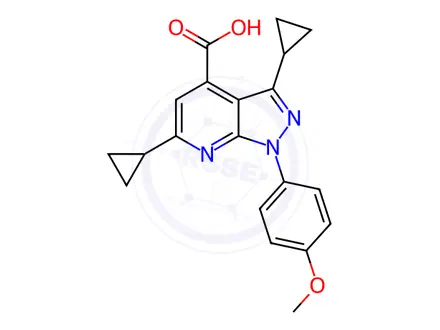 Chemical structure of 3,6-Dicyclopropyl-1-(4-methoxyphenyl)-1h-pyrazolo[3,4-b]pyridine-4-carboxylic acid